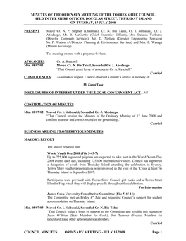 COUNCIL MINUTES ORDINARY MEETING - JULY 15 2008 Page 1