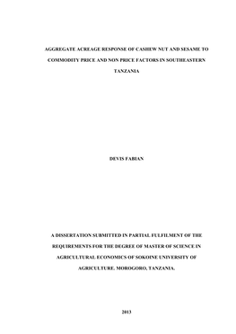 Aggregate Acreage Response of Cashew Nut and Sesame To