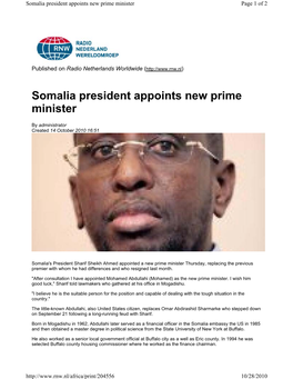 Somalia President Appoints New Prime Minister Page 1 of 2