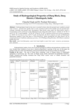 Study of Hydrogeological Properties of Durg Block, Durg District, Chhattisgarh, India