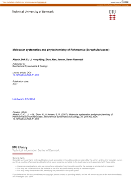 Molecular Systematics and Phytochemistry of Rehmannia (Scrophulariaceae)