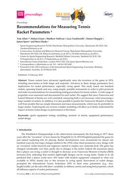 Recommendations for Measuring Tennis Racket Parameters †