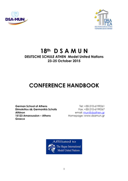 18Th D S a M U N DEUTSCHE SCHULE ATHEN Model United Nations 23-25 October 2015