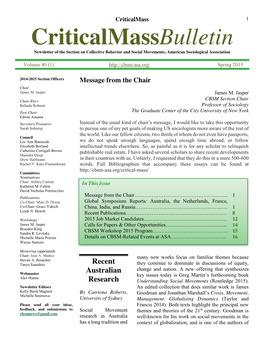 Criticalmassbulletin Newsletter of the Section on Collective Behavior and Social Movements, American Sociological Association