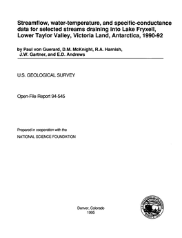 Streamflow, Water-Temperature, and Specific-Conductance Data For