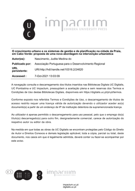 O Crescimento Urbano E Os Sistemas De Gestão E De Planificação Na Cidade Da Praia, Em Cabo Verde: Proposta De Uma Nova Aborda