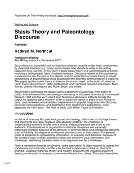 Stasis Theory and Paleontology Discourse