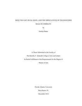 BUCK ANGEL and the IMPLICATIONS of TRANSGENDER MALE IN/VISIBILITY by Emilija Stanic a Thesis Submitted to the Facu