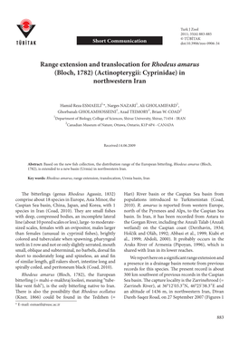 Range Extension and Translocation for Rhodeus Amarus (Bloch, 1782) (Actinopterygii: Cyprinidae) in Northwestern Iran