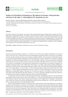 Studies on Schistidium (Grimmiaceae, Bryophyta) in Europe, with Particular Reference to the Alps: I. a Description of S. Marginale Sp