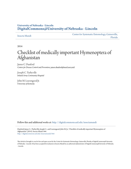 Checklist of Medically Important Hymenoptera of Afghanistan James C
