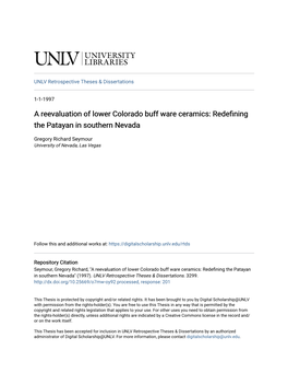 A Reevaluation of Lower Colorado Buff Ware Ceramics: Redefining the Patayan in Southern Nevada