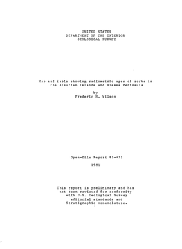 Map and Table Showing Radiometric Ages of Rocks in the Aleutian Islands and Alaska Peninsula