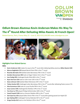 Odlum Brown Alumnus Kevin Anderson Makes His Way to the 4
