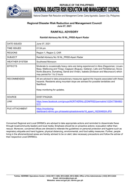 Monitoring Report Rainfall Advisory