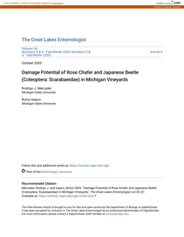 Damage Potential of Rose Chafer and Japanese Beetle (Coleoptera: Scarabaeidae) in Michigan Vineyards