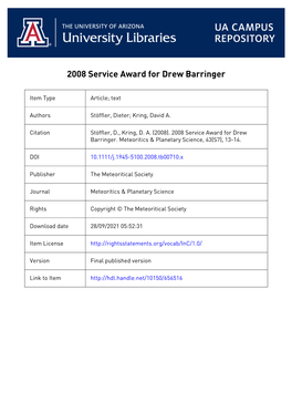 Award 2008 Service Award for Drew Barringer