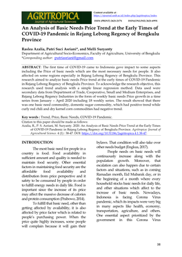 An Analysis of Basic Needs Price Trend at the Early Times of COVID-19 Pandemic in Rejang Lebong Regency of Bengkulu Province