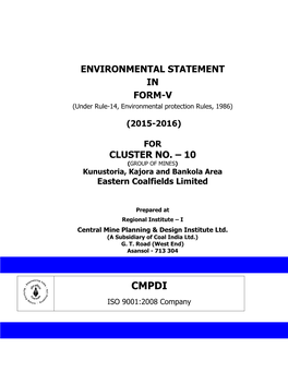 ENVIRONMENTAL STATEMENT in FORM-V (Under Rule-14, Environmental Protection Rules, 1986)