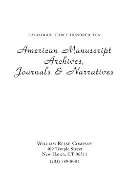 American Manuscript Archives, Journals & Narratives