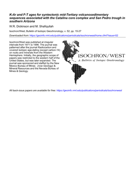 K-Ar and F-T Ages for Syntectonic Mid-Tertiary Volcanosedimentary Sequences Associated with the Catalina Core Complex and San Pedro Trough in Southern Arizona W.R