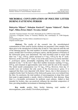 Microbial Contamination of Poultry Litter During Fattening Period