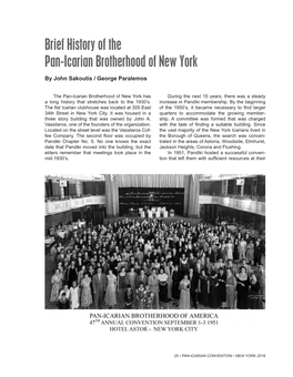 Brief History of the Pan-Icarian Brotherhood of New York