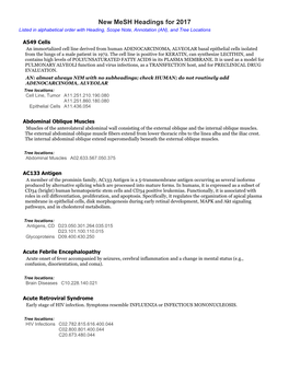 New Mesh Headings for 2017 Listed in Alphabetical Order with Heading, Scope Note, Annotation (AN), and Tree Locations