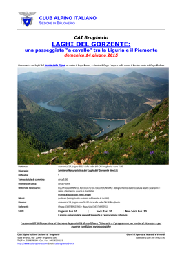 LAGHI DEL GORZENTE: Una Passeggiata “A Cavallo” Tra La Liguria E Il Piemonte Domenica 14 Giugno 2015
