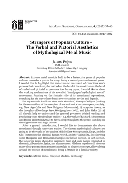 Strangers of Popular Culture – the Verbal and Pictorial Aesthetics of Mythological Metal Music