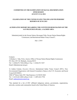 Committee on the Elimination of Racial Discrimination 85Th Session August 13-14, 2014