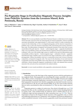 Insights from Poikilitic Syenites from the Lovozero Massif, Kola Peninsula, Russia