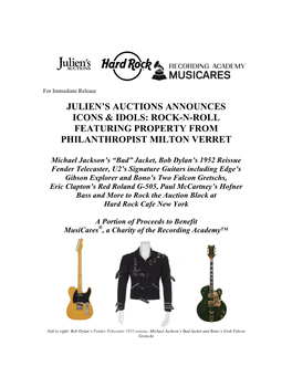 Julien's Auctions Announces Icons & Idols: Rock-N-Roll