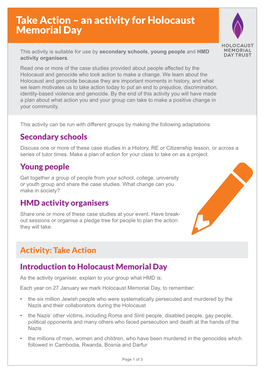 Take Action – an Activity for Holocaust Memorial Day