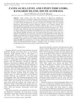 Caves As Sea Level and Uplift Indicators, Kangaroo Island, South Australia