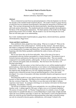 1 the Standard Model of Particle Physics Tom W.B. Kibble