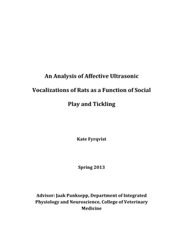 An Analysis of Affective Ultrasonic Vocalizations of Rats As a Function