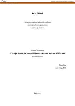 Eesti Ja Soome Parlamendiliikmete Töötasud Aastatel 1919-1939 Bakalaureusetöö