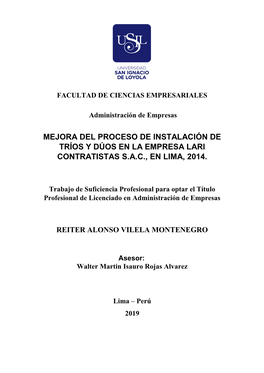 Mejora Del Proceso De Instalación De Tríos Y Dúos En La Empresa Lari Contratistas S.A.C., En Lima, 2014