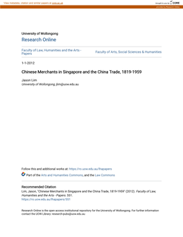 Chinese Merchants in Singapore and the China Trade, 1819-1959