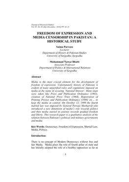 Freedom of Expression and Media Censorship in Pakistan