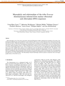 Monophyly and Relationships of the Tribe Exaceae (Gentianaceae) Inferred from Nuclear Ribosomal and Chloroplast DNA Sequences