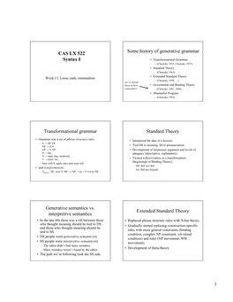 CAS LX 522 Syntax I Some History of Generative Grammar