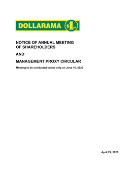 Notice of Annual Meeting of Shareholders and Management Proxy Circular