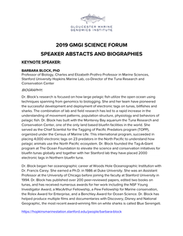 2019 Gmgi Science Forum Speaker Abstacts and Biographies Keynote Speaker