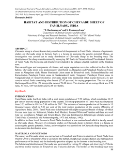 Habitat and Distribution of Chevaadu Sheep of Tamilnadu, India