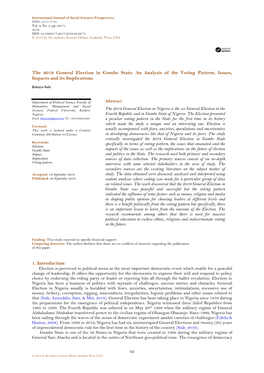 The 2019 General Election in Gombe State: an Analysis of the Voting Pattern, Issues, Impacts and Its Implications