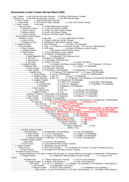 Descendants of Jean Tevelein (Revised March 2009)