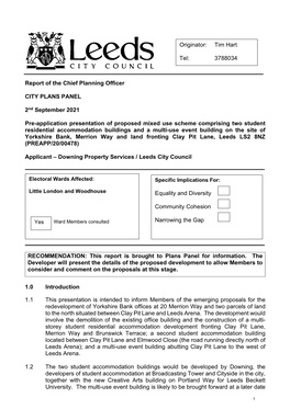 Report of the Chief Planning Officer CITY PLANS