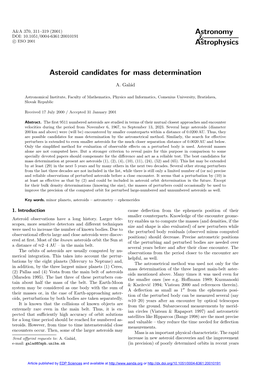 Asteroid Candidates for Mass Determination